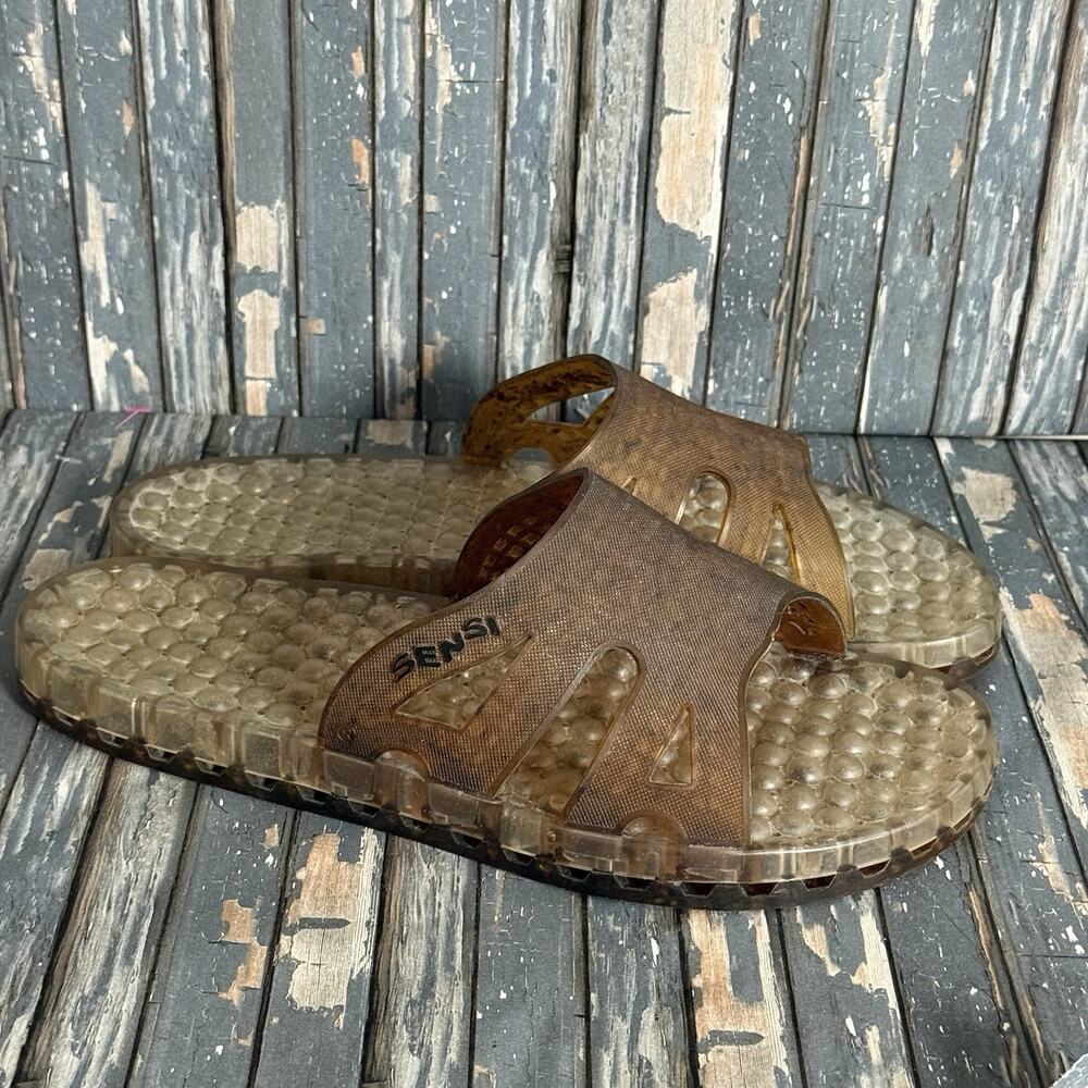 Sensi Brown Slip On Rubber Sandals Size 11-12 Made in Italy Summer Beachy